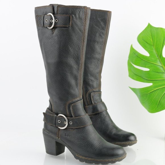 Born Shoes - Born Women's Biker Moto Boots Size 6 Tall Block Heel Black Leather Comfy Rock